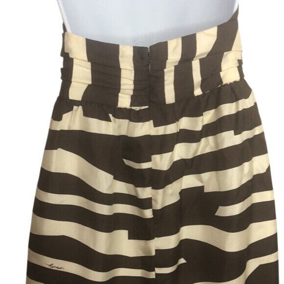 Milly Zebra Silk Cocktail Dress Brown Cream Halter Chain Strap Sleeveless Size 2 - Picture 13 of 16